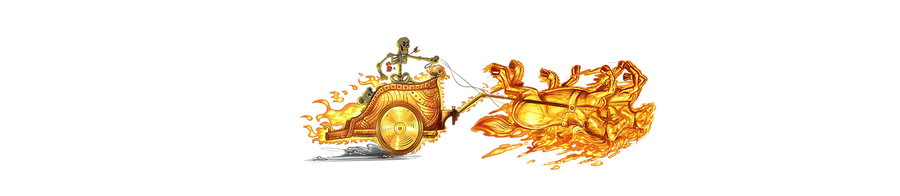 Skeleton riding a chariot